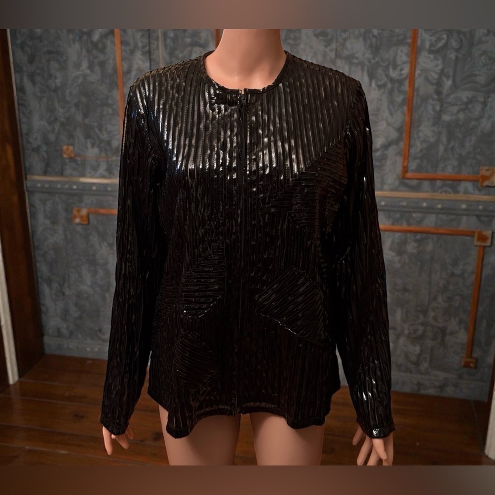 NWT Laura Ashley Women’s Full Zipper Jet Black Polyester Textured Sz M Jacket